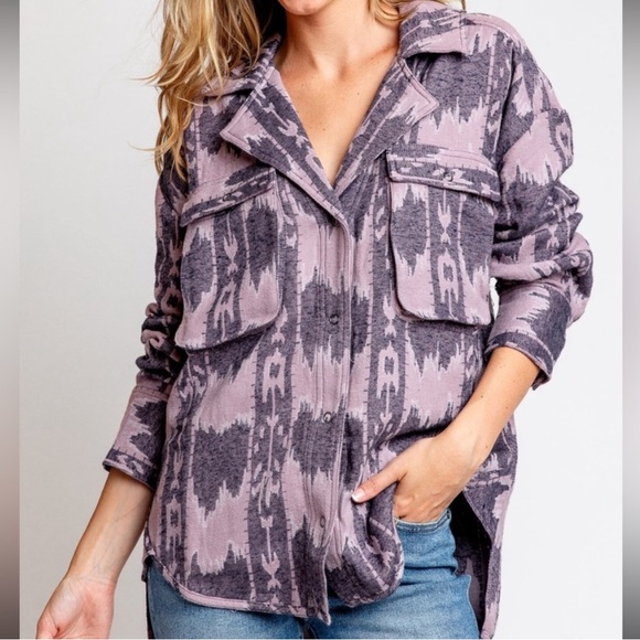 We The Free XSmall Jacket Izzie Cargo Jacquard Shacket Purple Combo 100% cotton - Picture 1 of 13